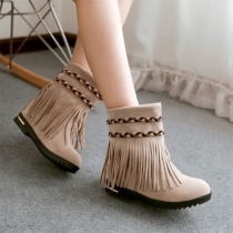 Fashion Round Toe Flat Heel Tassels Boots Booties 