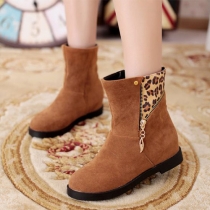 Fashion Contrast Color Leopard Print Round Toe Inner-increased Booties