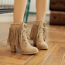 Fashion Thick High-heeled Lace Up Tassels Booties
