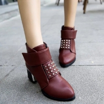 Punk Style Rivets Thick Heel Pointed Toe Velcro Martin Booties