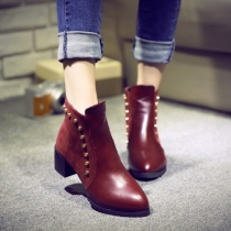 Retro Rivets Thick Heel Pointed Toe Martin Booties
