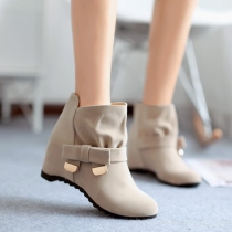 Sweet Bowknot Solid Color Inner-increased Martin Booties