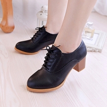 British Style Thick High-heeled Lace Up Round Toe Shoes