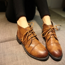 Retro Thick Heel Lace Up Round Toe Martin Booties