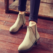 British Style Thick Heel Round Toe Ankle Booties