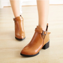 Fashion Pointed Toe Belt Buckle Thick High-heeled Martin Booties