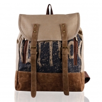 Retro Contrast Color Canvas Backpack Travelling Bag