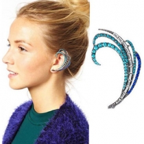 Blue Rhinestones Ear Cuff Clip On Stud Earring 