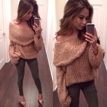 Fashion Solid Color Turn-down Collar Long Sleeve Knitting Sweater