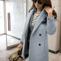 Fashion Double-breasted Solid Color Woolen Coat