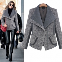 Fashion Lapel Long Sleeve Warm Woolen Coat