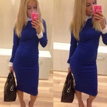 Fashion Contrast Color POLO Collar Long Sleeve Slim Fit Dress