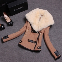 Fashion Warm Faux Rabbit Fur Collar Slim Fit Woolen Coat