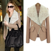 Fashion Fur Collar Oblique Zipper Long Sleeve Warm Woolen Coat