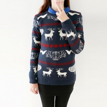 Fashion Elk Pattern Long Sleeve Round Neck Knitting Sweater