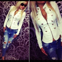 Fashion Stand Collar Metal Double-breasted Long Sleeve Jacket