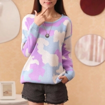 Fashion Camouflage Pattern Long Sleeve Round Neck Pullover Sweater