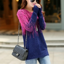 Fashion Color Gradient Long Sleeve Round Neck Pullover Sweater