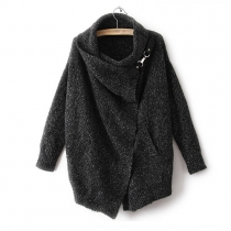 Fashion Solid Color Lapel Long Sleeve Knitting Cardigan