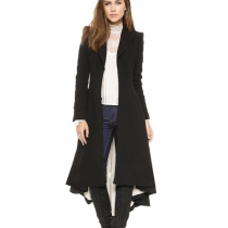 Fashion Solid Color Long Sleeve Dovetail Hem Trench Coat