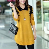 Fashion Contrast Color POLO Collar Long Sleeve Knitted Sweater