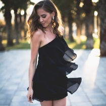 Sexy One-shoulder Multi-layer Sling Chiffon Dress