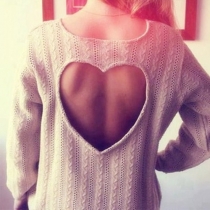 Fashion Heart-shaped Hollow out Long Sleeve Round Neck Knitting Sweater