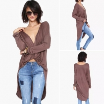 Sexy Crossover Solid Color V-neck Long Sleeve Tops