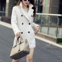 Fashion Solid Color Double-breasted Slim Fit Woolen Coat
