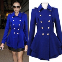 Sweet Solid Color Double-breasted Slim Fit Woolen Coat