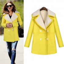Fashion Contrast Color Lapel Double-breasted Woolen Coat