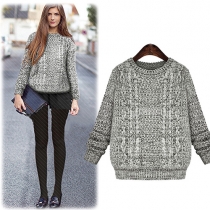 Fashion Long Sleeve Round Neck Knitted Pullover Sweater