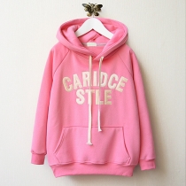 Fashion Letters Embroidery Solid Color Long Sleeve Hooded Sweatshirt