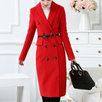 British Style Double-breasted Long Sleeve Slim Fit Long Style Woolen Coat