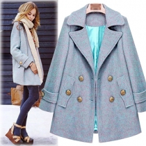 Fashion Solid Color Double-breasted Woolen Coat
