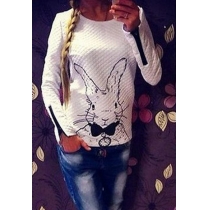 Cute Rabbit Print Long Sleeve Round Neck Sweatshirt
