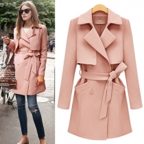 Fashion Solid Color Slim Fit Trench Coat with Sash