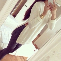 Fashion Long Sleeve Round Neck Side-slit Knitted Sweater