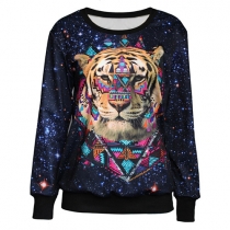 Fashion Starry Sky Tiger Pattern Long Sleeve Sweatshirt for Lovers