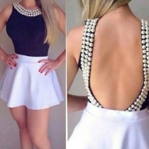 Sexy Backless Beaded Tops + Skirt Two-piece Set