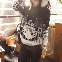 Fashion Floral Print Long Sleeve Round Neck Knitted Sweater