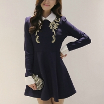 Fashion POLO Collar Long Sleeve Slim Fit Bottoming Dress