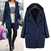 Fashion Solid Color Oversized Hooded Woolen Coat