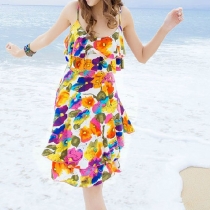 Bohemia Floral Print Flounce Beach Spaghetti Strap Slip Dress