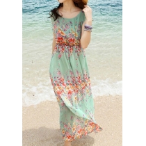 Bohemia Floral Print Full Length Beach Tank Dress Sundress