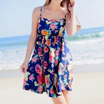 Bohemia Flower Print Open Back Beach Slip Dress Sundress