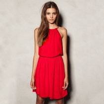 Ruffled Cut Out Red Off Shoulder Tunic Slip Dress
