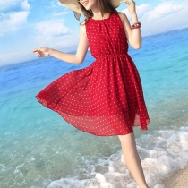 Red Polka Dots Knee Length Beach Tank Dress Sundress