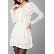 Black White Long Sleeves Crochet Sheer Bodycon Lace Dress