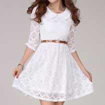 Oversized Stretchy Half Sleeve Peter Pan Collar Lace Dress 